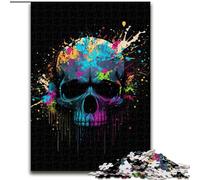 Jigsaw Puzzle 1000 Pieces Colorful Skull Made of Wood, Interactive Family Game, Suitable for Ages 14+ 50x75cm Brain Teaser Game for Teenagers, Perfect