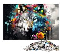 Jigsaw Puzzle 1000 Pieces Colorful Wolf Wooden Jigsaw Home Activity for Holidays, Birthdays, And Family Game Nights 50x75CM/19.68x29.52inch