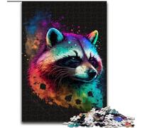 Jigsaw Puzzle 1000 Pieces Colourful Art Raccoon Made of Wood, High-Difficulty Brain Teaser for Teenagers 50x75cm An for Christmas Or Birthdays