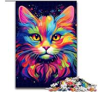 Jigsaw Puzzle 1000 Pieces Colourful Graffiti Cat Made of Wood, Fun Activity for at Home 50x75cm Brain Teaser Game for Teenagers, Perfect