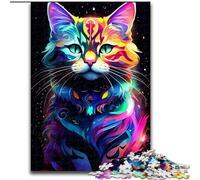 Jigsaw Puzzle 1000 Pieces Colourful Graffiti Cat Made of Wood, Idea, Humorous Artwork, Detailed Artwork 50x75cm for Birthday Holiday Christmas
