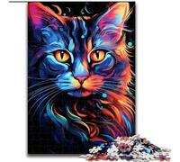 Jigsaw Puzzle 1000 Pieces Colourful Graffiti Cat Made of Wood, Unique DIY Home Decor Gift Idea 50x75cm for Teenager & Families, Perfect DIY Decor & Brain-Teasing Challenge