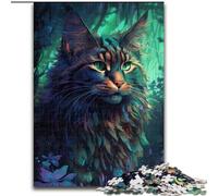 Jigsaw Puzzle 1000 Pieces Colourful Maine Coon Cat Made of Wood, High-Difficulty Brain Teaser for Teenagers 50x75cm An for Christmas Or Birthdays