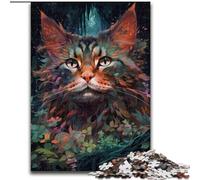 Jigsaw Puzzle 1000 Pieces Colourful Maine Coon Cat Made of Wood, High-Difficulty Brain Teaser for Teenagers 50x75cm An for Christmas Or Birthdays