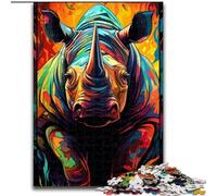 Jigsaw Puzzle 1000 Pieces Colourful Rhino Animals Jigsaw Puzzle Made of Wood,Relaxing Entertainment, Home Decor 1000pcs(50x75cm)