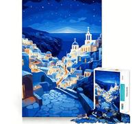 Jigsaw Puzzle 1000 Pieces Cool Blue Greece Night Art Accurate Joint Fun Mind Exercise Toy Peace Time Play Christmas Art Piece (38x52cm)