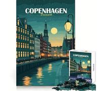 Jigsaw Puzzle 1000 Pieces Copenhagen, Denmark Cityscape at Night Sharp Cut Art Thinking Skill Game Chill Time Play Birthday Art Play (50x75cm)