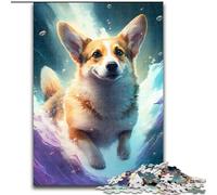 Jigsaw Puzzle 1000 Pieces Corgi Dog Painting Made of Wood, Interactive Family Game, Suitable for Ages 14+ 50x75cm Brain Teaser Game for Teenagers, Perfect