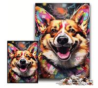 Jigsaw Puzzle 1000 Pieces Corgi Graffiti Wooden Jigsaw Puzzles for Adults Size 50x75cm for Birthdays And Holidays