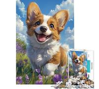 Jigsaw Puzzle 1000 Pieces Corgi Joy in Flowers Jigsaw for Teenagers Hand Speed Race for Birthday, Chrismas Unique Birthday And Gifts (Size 50x75cm)