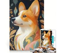Jigsaw Puzzle 1000 Pieces Corgi with Floral Pattern Animal, Practical Game, Difficult Hard, Unique Gifts for Birthday And Christmas 38x26cm