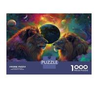 Jigsaw Puzzle 1000 Pieces Cosmic Lion Pair Wall Art Print Adult Jigsaw Puzzle Brain Teaser Game Staycation Kill Time Deal As Gifts for The Whole Family 52x38cm/1000pcs