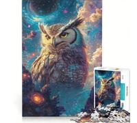 Jigsaw Puzzle 1000 Pieces Cosmic Owl And Planet Space, Brain Teaser Game, Difficult Challenge, Gifts for Friends And Family 50x75cm
