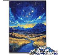 Jigsaw Puzzle 1000 Pieces Countryside Under The Night Sky Made of Wood, Unique DIY Home Decor Gift Idea size 50X75CM for Teenager & Families, Perfect DIY Decor & Brain-Teasing Challenge