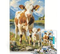 Jigsaw Puzzle 1000 Pieces Cow And Calf by The River, Practical Game, Difficult Hard, Unique Gifts for Birthday And Christmas 38x26cm