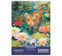 Jigsaw Puzzle 1000 Pieces Cute Tiger Cub in Lily Pond Puzzles for Adults Toy Wall Decor Hand Speed Race Deal As Gifts for The Whole Family 70x50cm/1000pcs