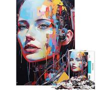 Jigsaw Puzzle 1000 Pieces Cyborg Portrait with Colorful Abstract Elements Jigsaws for Adults Relax Games Analysis And Logic Deal As Gifts for The Whole Family (Size 38x26cm)