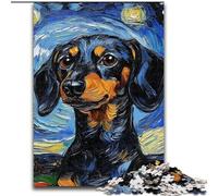 Jigsaw Puzzle 1000 Pieces Dachshund Night Sky Made of Wood, Fun Activity for at Home 50x75cm Brain Teaser Game for Teenagers, Perfect