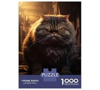 Jigsaw Puzzle 1000 Pieces Dark Evil Funny Fat Cat Jigsaws for Adults Brain Teaser Game Improve Memory Deal As Gifts for The Whole Family 52x38cm/1000pcs