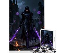 Jigsaw Puzzle 1000 Pieces Dark Fantasy Warrior with Purple Swords Adult Jigsaw Puzzles Difficult Challenge Wishlist with Santa Claus Gifts for Friends And Family (38x52cm)