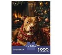 Jigsaw Puzzle 1000 Pieces Dog in Christmas Sweater Pitbull Christmas Wall Art Puzzles for Adults Toy Wall Decor Hand Speed Race Deal As Gifts for The Whole Family 70x50cm/1000pcs