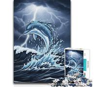 Jigsaw Puzzle 1000 Pieces Dolphin Leaping Stormy Ocean Tough Challenge Anti-Stress Toys Suitable for Ages 14 And Up (size 50x75cm)
