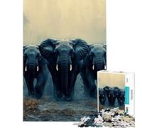 Jigsaw Puzzle 1000 Pieces Elephant Herd in Misty Landscape Jigsaws for Adults Relax Games Analysis And Logic Deal As Gifts for The Whole Family (Size 38x26cm)
