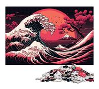 Jigsaw Puzzle 1000 Pieces Fantasy Japanese Waves Wooden Jigsaw Home Activity for Holidays, Birthdays, And Family Game Nights 50x75CM/19.68x29.52inch