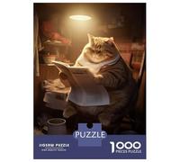 Jigsaw Puzzle 1000 Pieces Fat Cat Reading Newspaper Jigsaws for Adults Brain Teaser Game Improve Memory Deal As Gifts for The Whole Family 70x50cm/1000pcs
