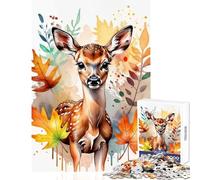 Jigsaw Puzzle 1000 Pieces Fawn with Autumn Leaves Jigsaw Puzzles for Adults Hand Speed Race Difficult And Challenge for Is Ideal As A Gifts (38x26cm)