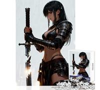 Jigsaw Puzzle 1000 Pieces Female Warrior with Broken Sword in Rain Jigsaw for Teenagers Hand Speed Race for Birthday, Chrismas Unique Birthday And Gifts (38x52cm)