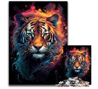 Jigsaw Puzzle 1000 Pieces Fierce Painting Fire Tiger Jigsaw Puzzles Creative Family Game & Home Decor, for Teenagers 1000 PCS(75x50cm)