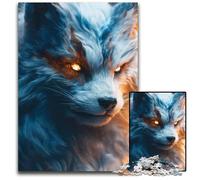 Jigsaw Puzzle 1000 Pieces Fiery Wolf PortraitWooden Puzzles Challenging Brain Teaser Family Activity Home Decor 1000 PCS(75x50cm)