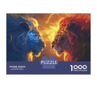 Jigsaw Puzzle 1000 Pieces Fire And Ice Lions Art Print Adult Jigsaw Puzzle Brain Teaser Game Staycation Kill Time Deal As Gifts for The Whole Family 38x26cm/1000pcs