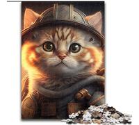 Jigsaw Puzzle 1000 Pieces Firefighter Cat Jigsaw Puzzles for Adults Relaxing Entertainment, Home Decor size 50x75cm