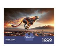 Jigsaw Puzzle 1000 Pieces Flaming Cheetah in Volcanic Landscape Puzzles for Adults Toy Wall Decor Hand Speed Race Deal As Gifts for The Whole Family 38x26cm/1000pcs