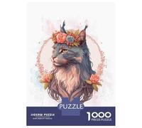 Jigsaw Puzzle 1000 Pieces Floral Maine Coon Cat Art Jigsaws for Adults Brain Teaser Game Improve Memory Deal As Gifts for The Whole Family 52x38cm/1000pcs