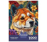 Jigsaw Puzzle 1000 Pieces Floral Shiba Inu Dog Jigsaws for Adults Brain Teaser Game Improve Memory Deal As Gifts for The Whole Family 52x38cm/1000pcs