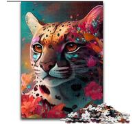 Jigsaw Puzzle 1000 Pieces Flower Ocelot Made of Wood, Making It A Great Gift for Family Fun 50x75cm for Home Decor, Ideal Christmas & New Year Gift for Teenagers