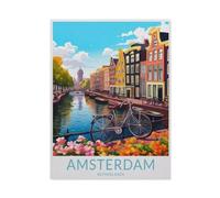 Jigsaw Puzzle 1000 Pieces for Adults,Amsterdam Netherlands vintage travel poster coast,Teens Boys Girls Puzzles Difficult Thick Sturdy Pieces Challenging Puzzle for Party Games(75x50cm)-AG62