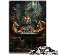 Jigsaw Puzzle 1000 Pieces for Adults Animals Playing Poker 1000 Pieces for Teenagers,Enhance Love between Couples for Ages 14+ (50x75cm)