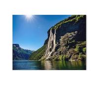Jigsaw Puzzle 1000 Pieces for Adults，Beautiful Norway: Geiranger Fjord, Seven Sisters Waterfall，wooden Puzzle - Unique Suitable for Teenagers and Adults（75x50cm）-H61