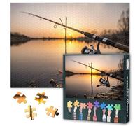 Jigsaw Puzzle 1000 Pieces for Adults Black and White Carp Fishing at Sunset Lake Scene Monochrome Wall Art Living Room Decor Challenge Puzzle 27.5 x 19.7 Inches