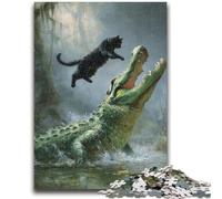 Jigsaw Puzzle 1000 Pieces for Adults Black Cat Crocodile Teenager Puzzles,Quiz Game Wall Decoration Unique Birthday And Xmas Gifts (26x38cm)