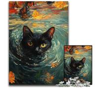 Jigsaw Puzzle 1000 Pieces for Adults Black Cat in The Lake Wooden Puzzles for 14+ Difficult to Complete But Fun And Humorous Birthday Gift 50X75CM