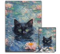 Jigsaw Puzzle 1000 Pieces for Adults Black Cat in The River Cardboard Puzzles Games Toys Gift, Unique Birthday And Gifts for And Age 14 Years Up 26X38CM
