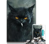Jigsaw Puzzle 1000 Pieces for Adults Black Cat Smoking Adult Jigsaw,learning Educational for Is Ideal As A Gift for The Whole Family 75x50cm