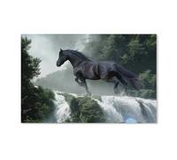 Jigsaw Puzzle 1000 Pieces for Adults，Black Horse Running on the Waterfall，Teens Boys Girls Puzzles Premium Quality Fun Family Challenging Puzzles for Birthday（52x38cm）-G58