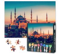 Jigsaw Puzzle 1000 Pieces for Adults Blue Mosque Istanbul with Lantern Light Islamic Wall Decor Turkey Landscape Artwork Large Puzzle for Home and Office 27.5x19.7 Inch