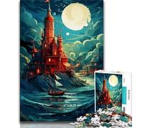 Jigsaw Puzzle 1000 Pieces for Adults Castle on The Sea Jigsaw,Stress Reliever Staycation Kill Time Parent-child Interaction 26x38cm